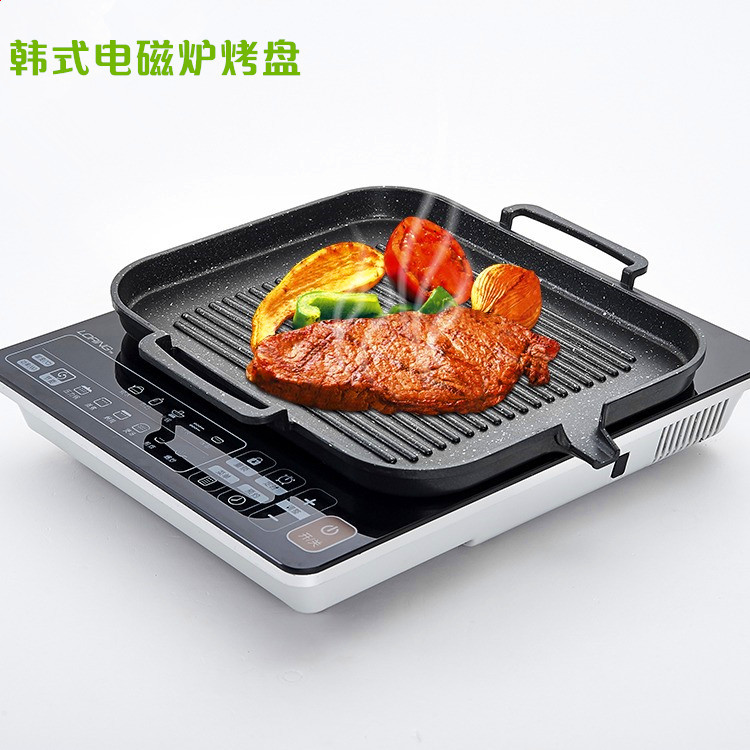 出廠價批發(fā)韓式電磁爐烤盤 方形燒烤盤鐵板燒無煙不粘烤肉鍋