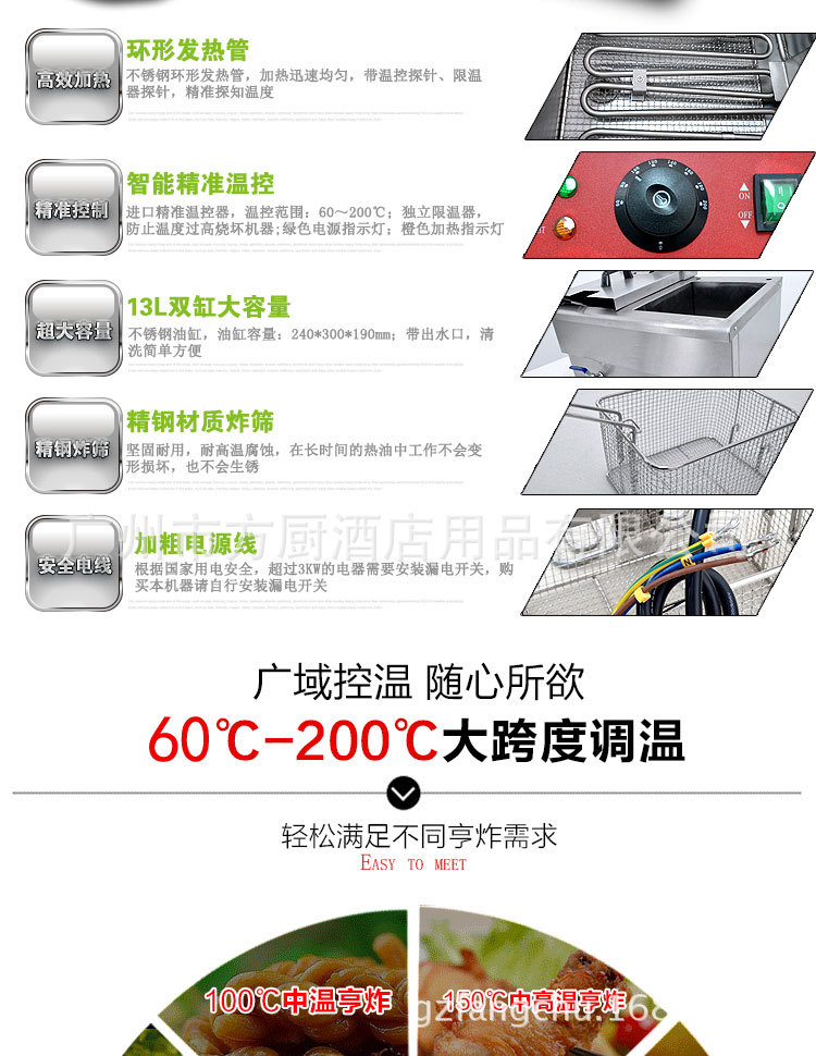 杰億電熱雙缸炸爐 FY-13L-2商用煎炸鍋炸雞小吃設(shè)備廠家直銷(xiāo)