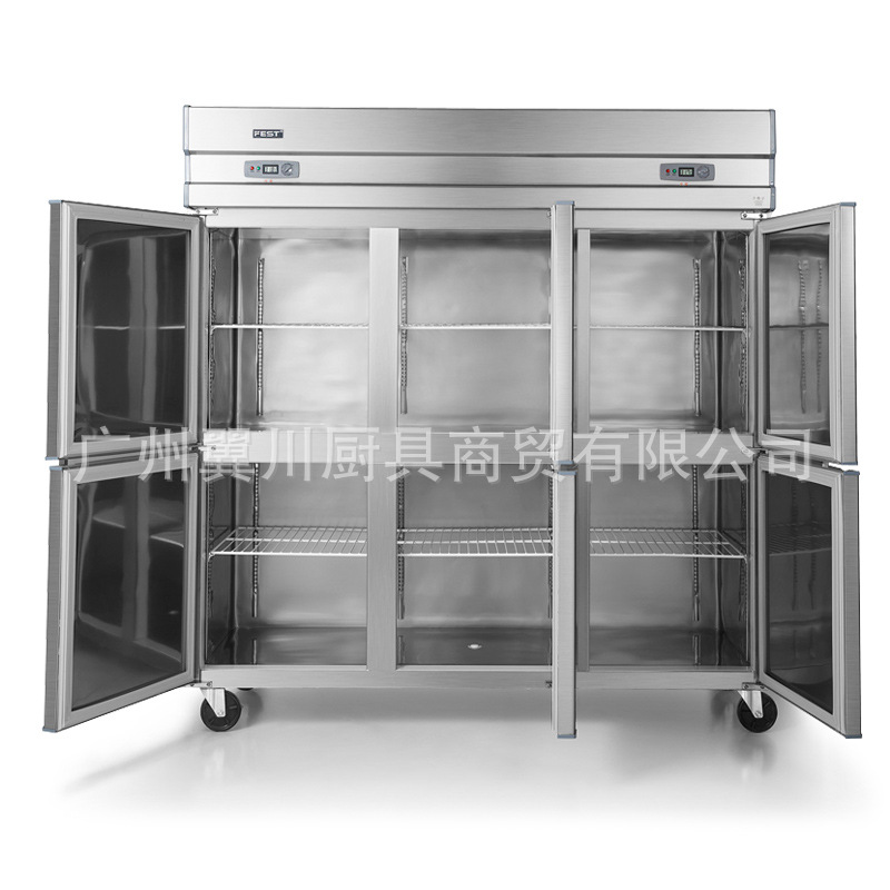 FEST六門冰箱六門冷柜冰柜商用雙機(jī)雙溫立式冷藏冷凍廚房冰箱銅管