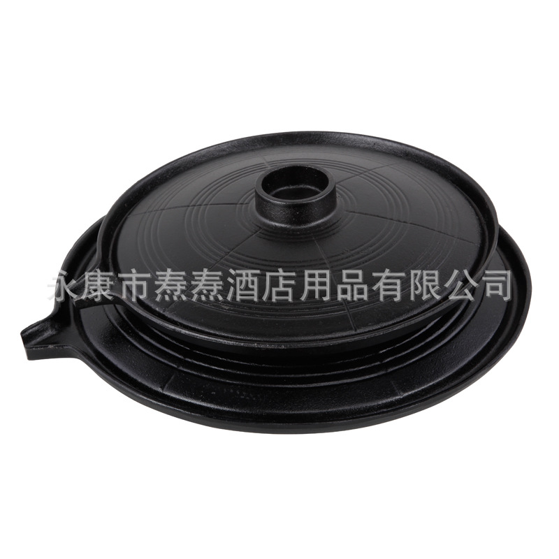 圓形漏油鐵板燒烤盤家用韓式日式調(diào)料杯烤肉盤卡式爐商用大號37cm