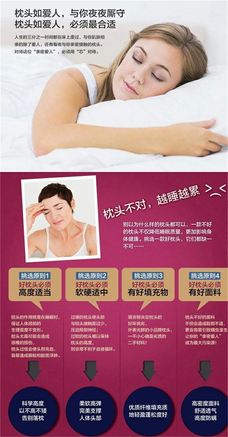 慧愛富安娜床上用品 家紡新款 五星級(jí)酒店單人羽絲絨純白枕頭枕芯