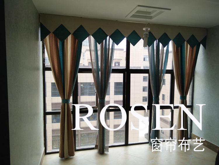 雪尼爾窗簾現(xiàn)代客廳窗簾豎條藍色定制客廳酒店客房工程窗簾批發(fā)