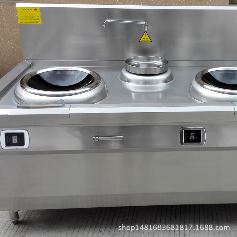 15KW大型食堂電炒爐 商用雙頭凹面大鍋灶 工廠學校大功率電磁爐